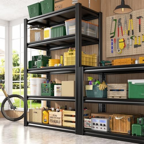 Raybee Storage Shelves Garage Shelving Heavy Duty,5-Tier Adjustable Garage Shelves,Metal Shelving for Garage,Basement, Warehouse,Pantry, 72" H x 31.5" W x 16.5" D，Black