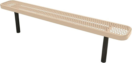 COATEDOUTDOORFURNITURE Coated Outdoor Furniture Heavy-Duty Outdoor Bench Thermoplastic Coated, Expanded Metal, Commercial-Grade Seating, Made in America (Inground Without Back, 6 Ft, Tan)