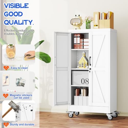 GAIOUS 47.2" Tall Metal Storage Cabinet with Lock and Wheels,Office Cabinet