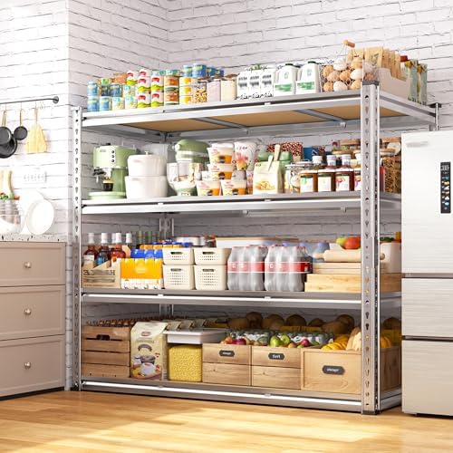 Garage Shelving Load 2600LBS, 4-Tier Storage Shelves, Adjustable Garage Shelves, Shelving Units and Storage, Metal Shelf for Kitchen, Pantry, Warehouse, 48" W x 60 "H x 24.1" D, Galvanized