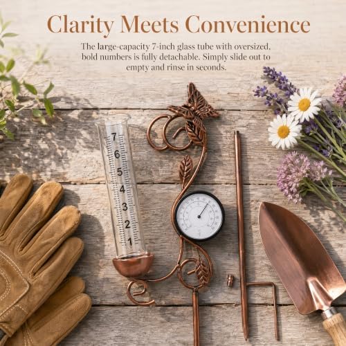 Rain Gauge Outdoor with Thermometer, Butterfly Metal Garden Stake