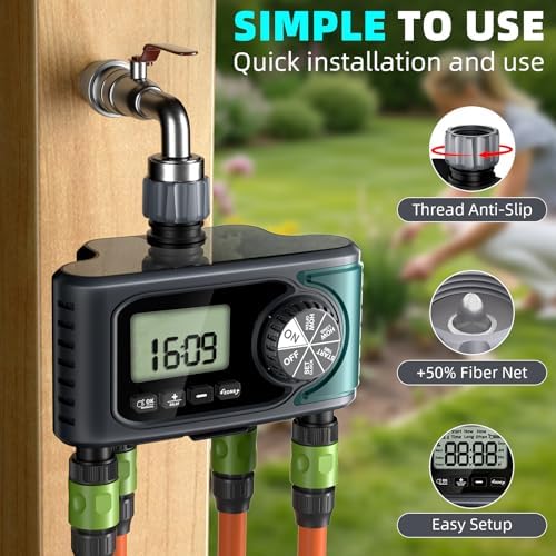 Sprinkler Timer for Outdoor Hose Faucet 4 Zone, Programmable Hose Timer with Rain Delay/Manual/Automatic Watering System, Water Timers for Garden Hose, Digital Drip Irrigation for Yard Lawn Outdoor