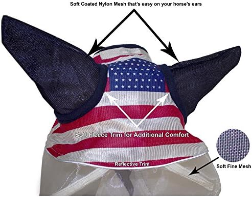 Derby Originals Reflective Safety Horse Fly Mask with Ears and Nose Fringe