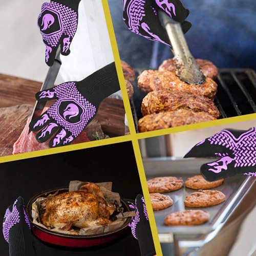 BBQ Gloves 1472F Heat Resistant Non-Slip Silicone (Purple)