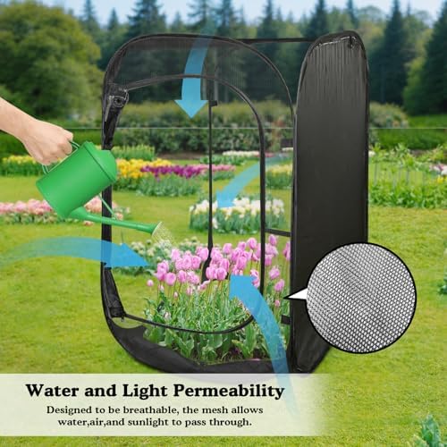 Pop Up Garden Mesh Plant Protectors Tent Net Cage, Pest Guard Covers for Protect Outdoor Vegetables Strawberry Fruit Flowers Shrubs from Birds Insects (1, Black)
