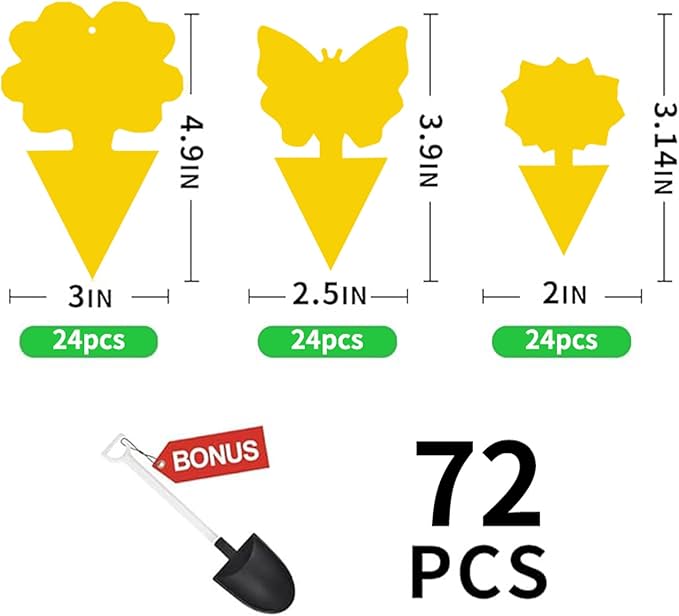48 Pcs Multi-Sized Sticky Trap For Fungus Gnat (Plants), Flying Insect, Fly, Beautify & Liveliness, Usable In Various Size Pot, Yellow Insect Trap For Indoor, Outdoor, Kitchen & Plant, 3-Shape, 3-Size