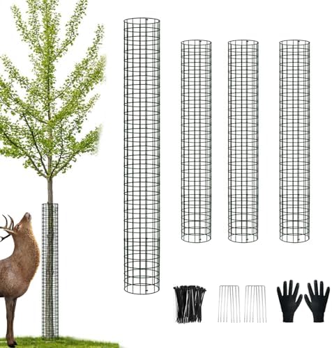 Metal Tree Trunk Protector, 4 Pack 36" Mesh Tree Guards Tree Protectors with Zip Ties, Stakes, ExpandableTree Trunk Protector Guard, Tree Protectors from Deer, Mower, Animals(36",4 Pack)