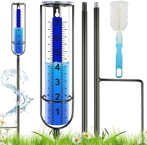 Uponer Rain Gauge Outdoor, 3rd Upgraded Freeze Proof Rain Gauge with Thicken Plastic, Large Numbers, 7" Rain Gauge Outdoor Best Rated, Adjustable Height with Stake, Measures Yard, Garden, Lawn, Patio