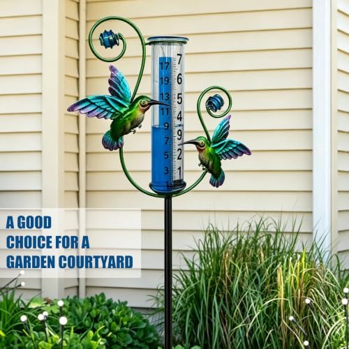 JOYBEE Hummingbird Rain Gauge Garden Decor, Accurate Rain Gauges Outdoors，Rain Gauge for Yard with Stake, Decorative Rain Measure Gauge for Garden, Deck, Lawn with Large Numbers.