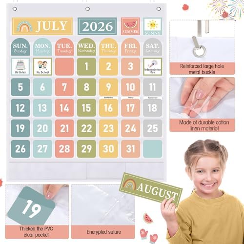 Sinload Classroom Calendar Pocket Chart Muted, Muted Boho