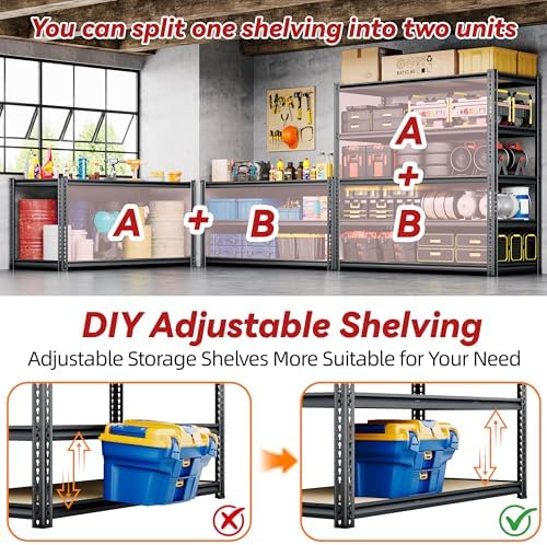 48"W Garage Shelving Heavy Duty ,5 Tier Metal Shelving Unit , 3050LBS,Black