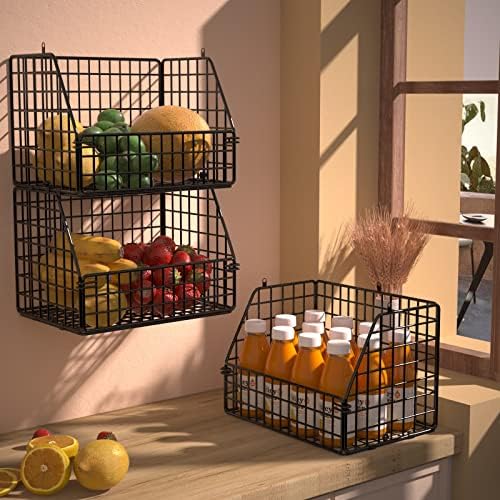 PUPPYCUTE Larger & Deeper Hanging Storage Basket, Closet Organizers and Storage, Hanging Shelves Wire Baskets for Clothing Sweaters Purse Handbags Shoes Black 3 Tier