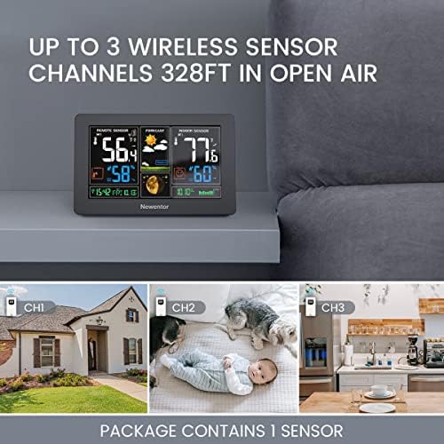 Newentor Weather Station Wireless Indoor Outdoor Thermometer, Black,1Sensor