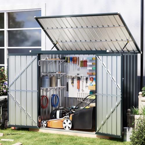 Breezz Metal Trash Can Storage Shed 6 x 3 ft