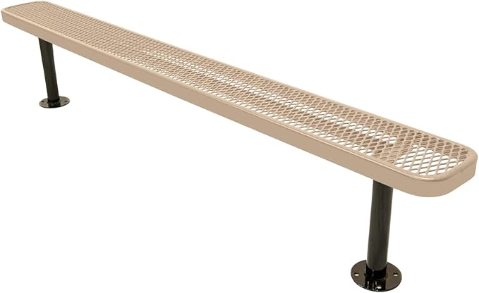 COATEDOUTDOORFURNITURE Coated Outdoor Furniture Heavy-Duty Outdoor Bench Thermoplastic Coated, Expanded Metal, Commercial-Grade Seating, Made in America (Surface Without Back, 8 Ft, Tan)