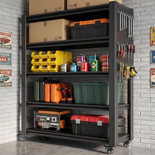 78" H x 47.2" W x 18" D Garage Storage Shelves with Wheels and Pegboard