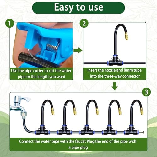 Lawn & Garden Watering Equipment,360° Adjustable Drip Irrigation System,50 ft Garden Plant Watering System with 15 Nozzles, 5/16 inches Hose Greenhouse Accessories for Yard, Lawn, Plants