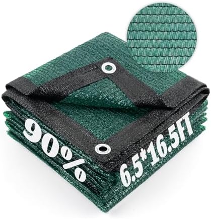Cool Area Shade Cloth with Grommets for Garden, 90% 6.5x16.5ft, Dark Green