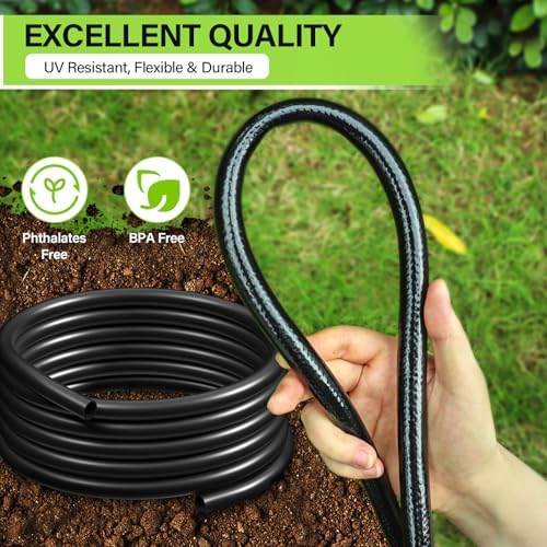 Bonviee 50FT 5/16 Inch Mainline Tubing with 6-Way Couplers, 4-Pack