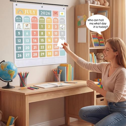 Sinload Classroom Calendar Pocket Chart Muted, Muted Boho