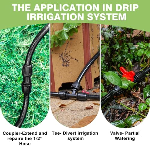 Maotong 40 FT 1/2 inch Drip Irrigation Irrigation kit Main Line Supply Hose Tube for Garden Irrigation System (Includes 1/2"" Straight Connector, 3-Way Connector, Switch Valve), Black