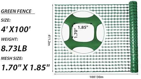 PotatoLife 4'x100' Plastic Mesh Fence for Garden with 100 Zip Ties, Green