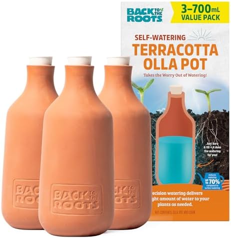 Back to the Roots Self-Watering Terracotta Olla Pot (Pack of 3), 700mL Provides 1 Week of Precision Watering