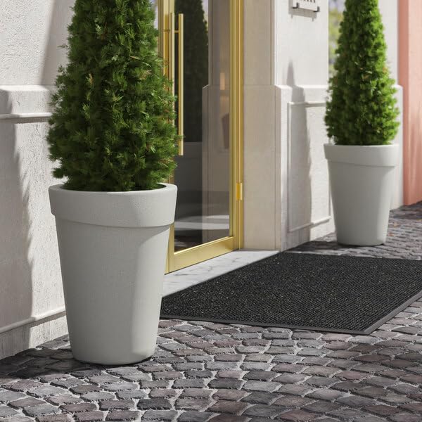 Cole Round Gray Polyethylene Planter, 21.625 x 27.5 Inch, 18 Gallon, UV-Resistant, Stackable, Indoor Outdoor Use