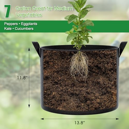 FEED GARDEN 7 Gallon Grow Bags 4 Pack – 300G Thickened Non-Woven Fabric Pots Double-Stitched Handles, Breathable Drainage Planters for Peppers,Tomatoes, Strawberries & Flowers, Indoor Outdoor