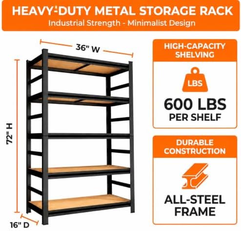 Garage Shelving, Heavy Duty Adjustable Boltless Metal Storage Shelves