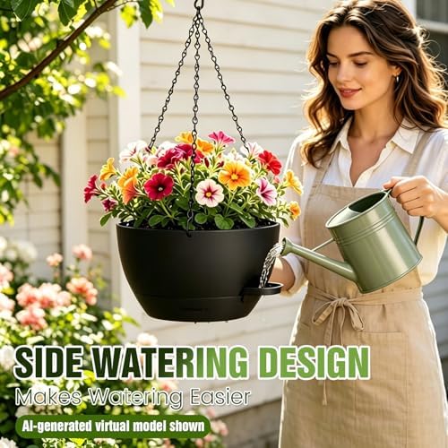 10 Inch Self-Watering Hanging Planters Set of 3 with Saucers