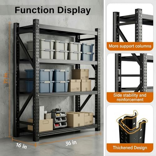 3000LBS Storage Shelves,Garage Shelving Heavy Duty,4-Tier Adjustable Metal Storage Shelves,Reinforced Steel Storage Rack for Garage,Basement,Utility Room,36" W x 16" D x 71" H