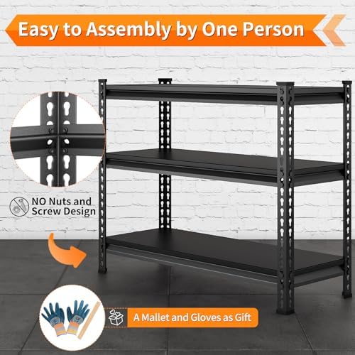 3-Tier Garage Shelving Heavy Duty,40”W x 18”D x 36”H Metal Shelving Unit，1320 lbs Weight Capacity Adjustable Storage Shelves for Retiple Tanks, Aquariums, Pantry, Garage，Black