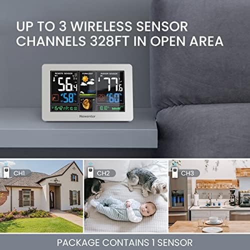Newentor Weather Station Wireless Indoor Outdoor Thermometer, White,1Sensor