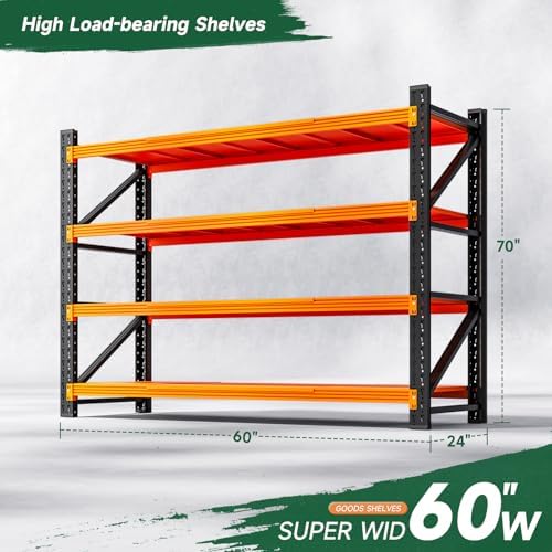 Letaya 4000LBS Heavy Duty Storage Shelves,60" W Metal Garage Shelving Units,4 Tier Large Tall Industrial Shelving,Adjustable Utility Rack Shelf for Warehouse,Basement (Orange, 60" W x 24" D x 70" H)