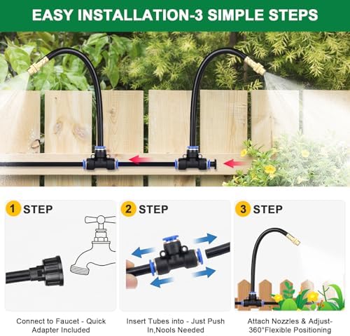 Drip Irrigation System, 2026-Upgrade 100Ft 1/4" Garden Watering System with 24 Pcs 360° Adjustable Copper Nozzles, DIY Kit for Garden, Lawn, Greenhouse, Raised Beds & Outdoor Plants