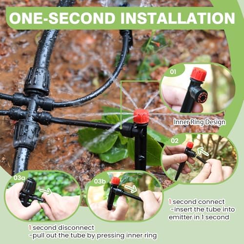 Maotong 240FT Drip Irrigation System Kit New Quick-Connect, Automatic Garden Watering Misting System for Greenhouse, Yard, Lawn, Plant with 1/2 inch Hose 1/4 inch Distribution Tubing and Accessories