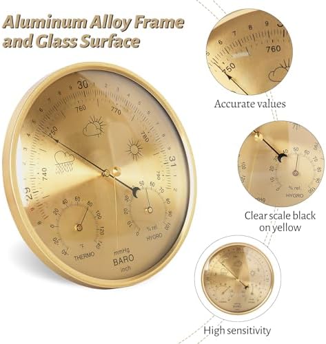 3-in-1 All-Season Wall Hanging Thermometer, Barometer, Hygrometer | Accurate Weather Station for Home and Office | Fahrenheit Edition in/Outdoor, Fahrenheit Edition