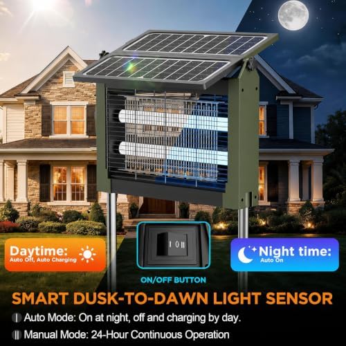Bug Zapper Indoor Outdoor, Dual Solar Panels, 5000mAh Battery, Auto On/Off