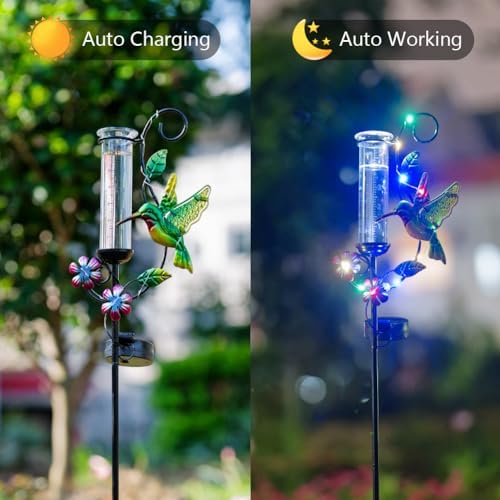 Hummingbird Rain Gauge with 5 Inch Glass Tube, Solar Rain Gauge