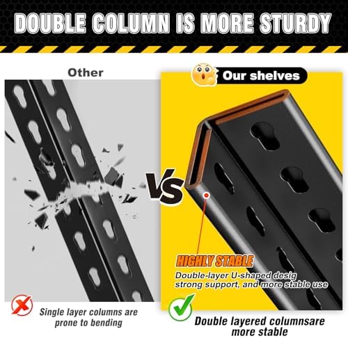 2 Pack Garage Shelving Heavy Duty Storage Shelves, Metal Adjustable Shelving Unit, Utility Garage Organizer Shelf for Basement, Pantry, Kitchen, Warehouse, 78" Hx45.6 Wx19.7 D, Black