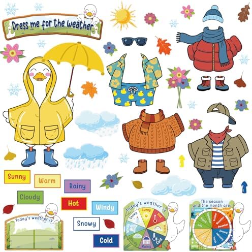 Gilprop 58 Pcs Dress for Weather Bulletin Board Set for Classroom, Goose