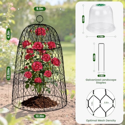 12 Pack XL Metal Garden Cloches for Plants, 17" Tall Chicken Wire Cloches