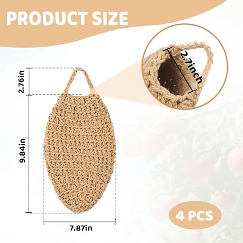 GJL 4 Pack Large Crochet Fake Wasp Nest Decoy, Artificial Faux Hornet Nest Outdoor Hanging Decor for Patio & Eaves, Prevent Wasps from Building Nests