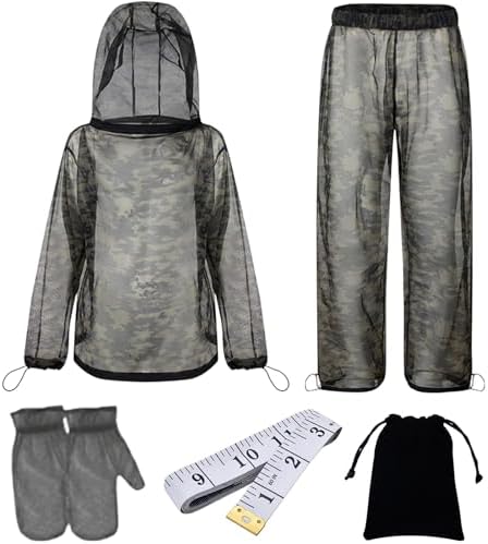 Super Tree Camo Mosquito Suit Net Bug Pants & Jacket Hood Sets with Carry Bag, Tape Measure, Full Body Protection Clothing