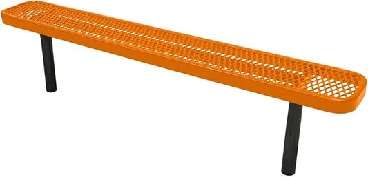 COATEDOUTDOORFURNITURE Heavy-Duty Outdoor Bench Thermoplastic Coated, Expanded Metal, Commercial-Grade Seating, Made in America (Inground Without Back, 6 Ft, Textured Orange)