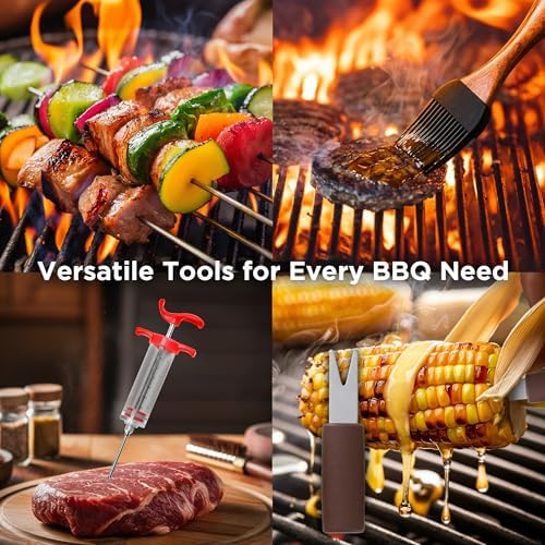 Kaluns 35PC BBQ Grill Tools Set – Heavy Duty Stainless Steel Grill Accessories Kit with Case, Meat Thermometer, Injector, Claws & Mats for Dad, Men