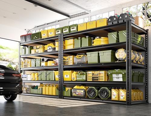 2800 LBS Garage Shelving Heavy Duty 72.2" H Garage Storage Shelves, 5 Tier Adjustable Metal Shelving Unit, Storage Shelves for Workshop, Basement, Warehouse, Shed, Kitchen, 48.1" W x 24.1" D, Black