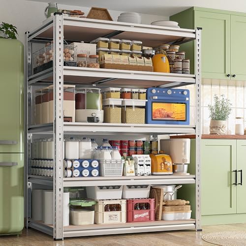 REIBII 2020LBS Garage Shelving Heavy Duty Metal Shelving 5 Tier Storage Shelves, Garage Shelves for Basement, Warehouse, Pantry, Closet, Kitchen, 72" H x 36" W x 16" D, Galvanized, 2 Pack