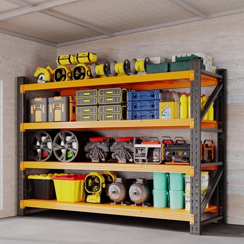 BYNSOE 60" W Storage Shelves 5000lbs Garage Metal Shelving Heavy Duty Garage Shelves Adjustable Storage Shelves for Industrial, Factory, (Black Orange, 60" W X 24" D X 70" H)
